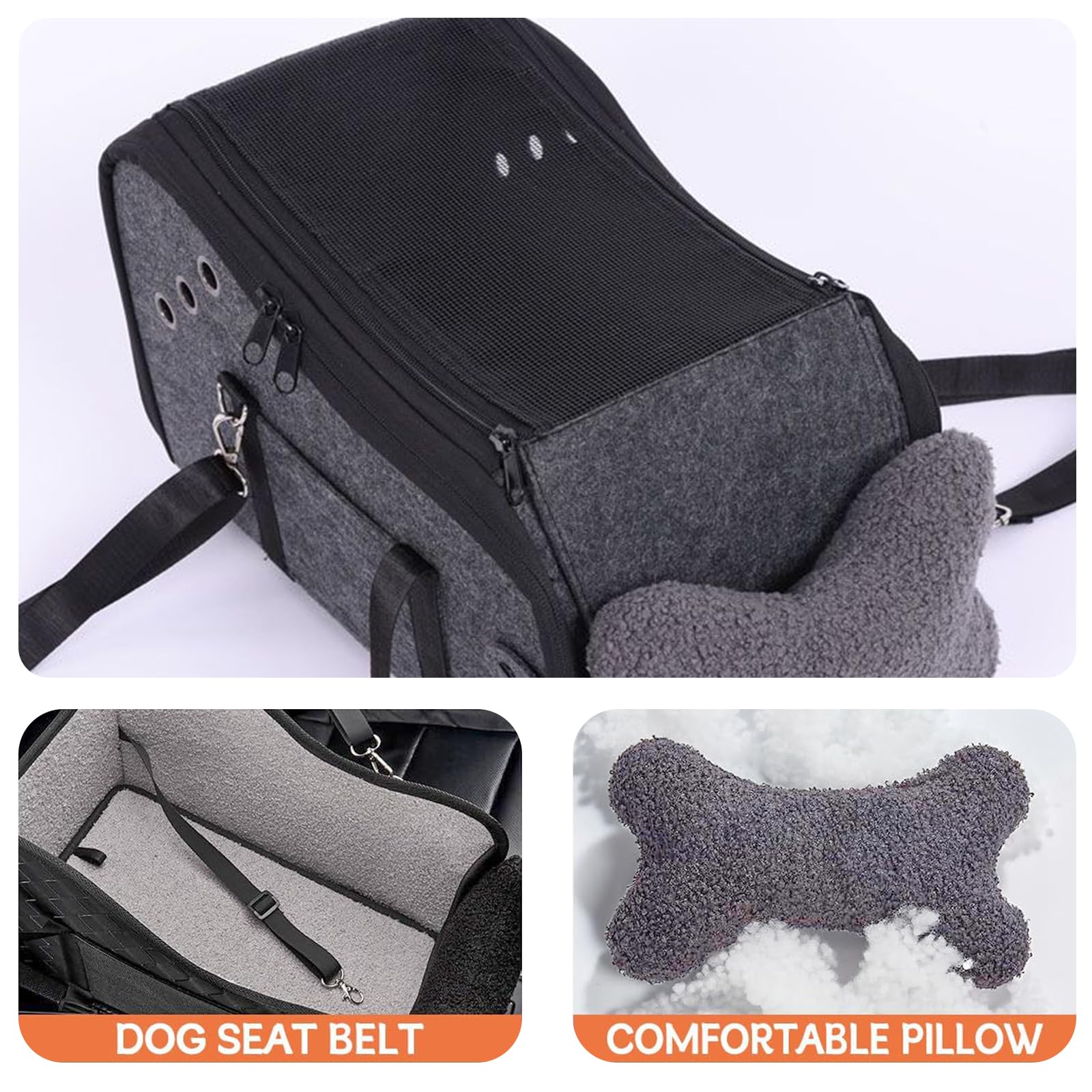Hunde Autositz für kleine Hunde, Hundeautositz Hundesitz Auto Mittelkonsole mit Sicherheitsgurt, Verstellbarem Weichen Kissen, Tragbarer Hundebett Auto für Kleine Haustiere (B)