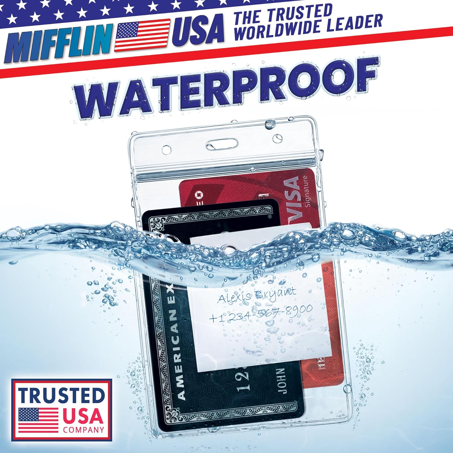 Mifflin-USA Large (L) Vertical ID Badge Holders (Clear, 3x4 inch, 250 Pack), Plastic Nametag Covers with Zipper, Name Tag Holder