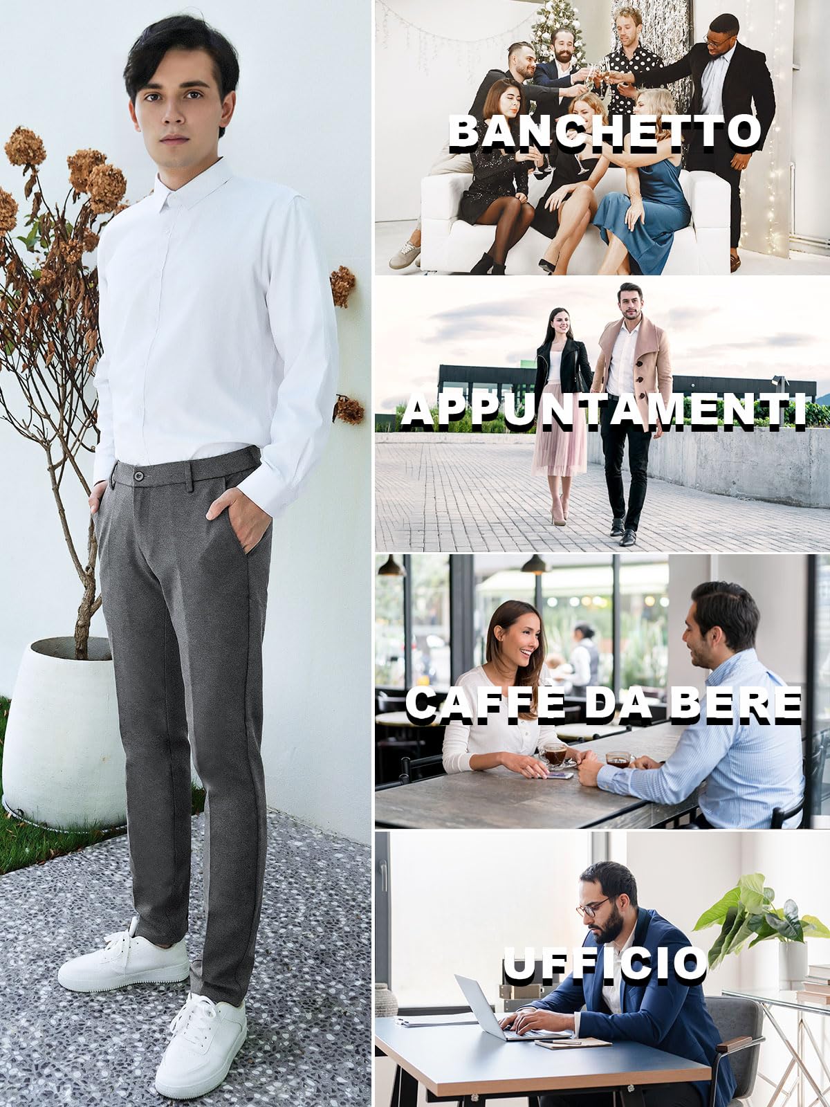 Re&X Pantaloni Uomo Cotone Elastici Zzati Tempo Libero O Lavoro Classici Confortevole Pantaloni Uomo Eleganti