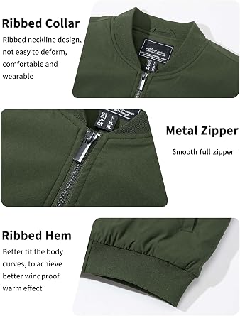 TACVASEN Men's Bomber Jackets Windproof Winter Bomber Coat Casual Zip Up Flying Jacket Warm Lined Baseball Coats