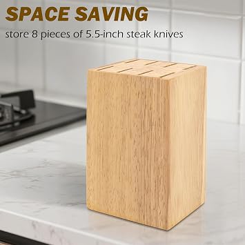 8 Slots Steak Knife Block Holder, 5.5 Wooden Small Knife Block without Knives,Compact and Space Saving Storage Knife Holder for Counter Top (1)