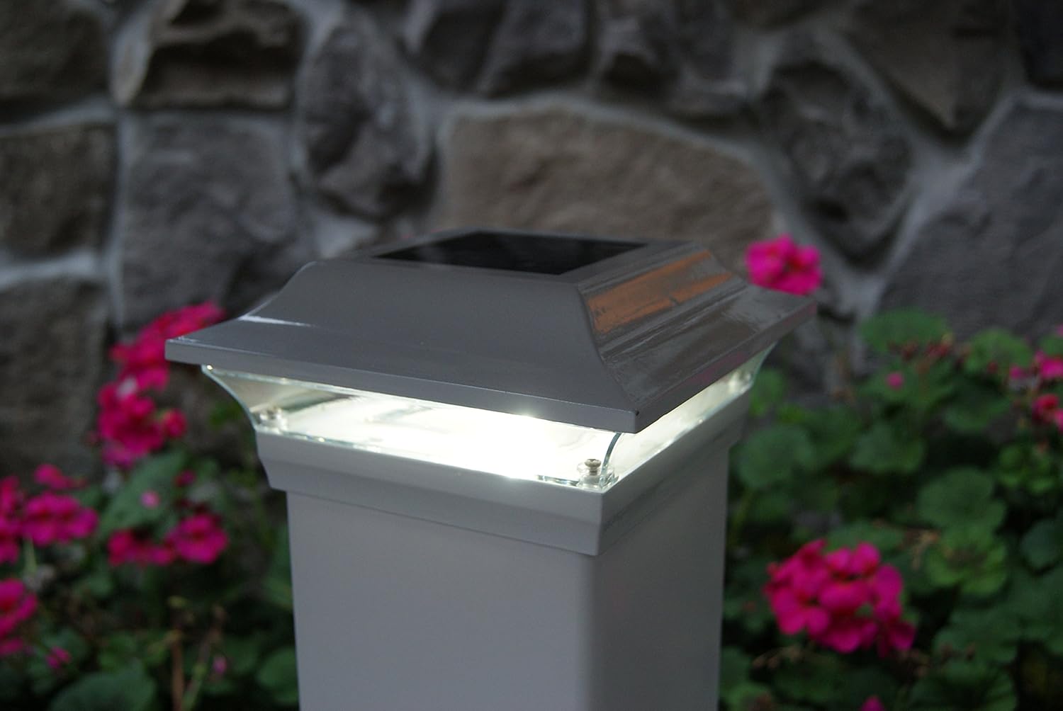 Classy Caps SL214W 5x5 Imperial Solar Post Cap - White – High-Performance Solar LED, Durable Cast Aluminum with Powder-Coated Finish, Fits Over an Actual 5" x5" Post.