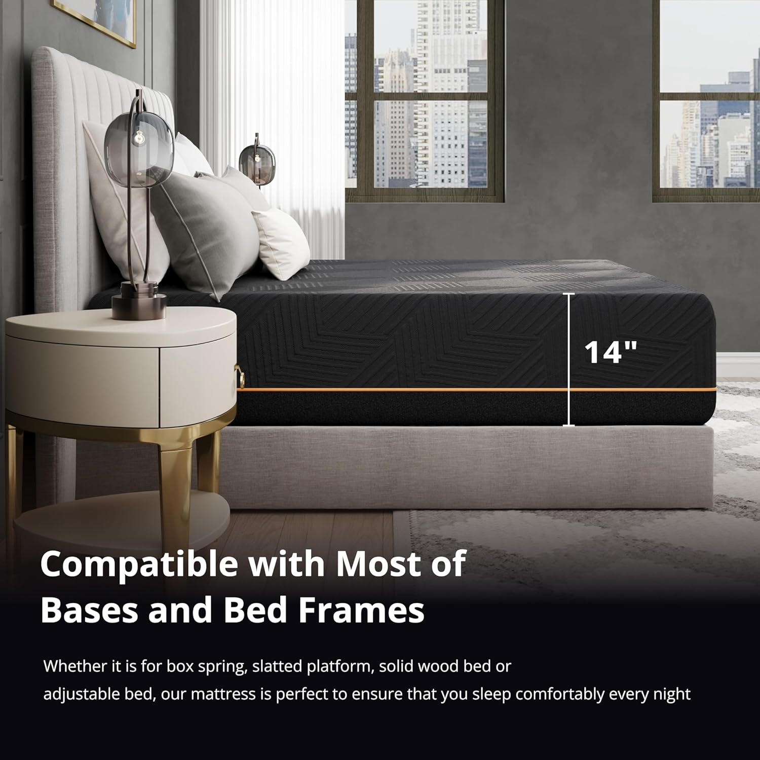 MLILY EGOHOME 14 Inch Hybrid King Size Mattress, Memory Foam Pocket Spring Mattress for Cooling Sleep, Bed in a Box, CertiPUR-US Certified, Pressure Relief, 76x80x14 Black