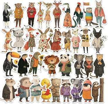 Ychsring Animal Stickers - Zoo Party 50 Pcs Waterproof Vinyl Cartoon Animal Stickers for Water Bottle, Laptop, Phone Case, Cup, Guitar - Forest Woodland Animal Stickers for Kids, Teens & Adults