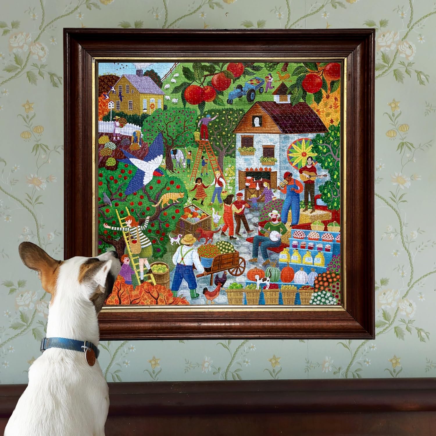 eeBoo 1000 Piece Puzzle - Fall Apple Picking Jigsaw Puzzle for Adults, Square 23" x 23" Made with Recycled Board & Vegetable-Based Ink