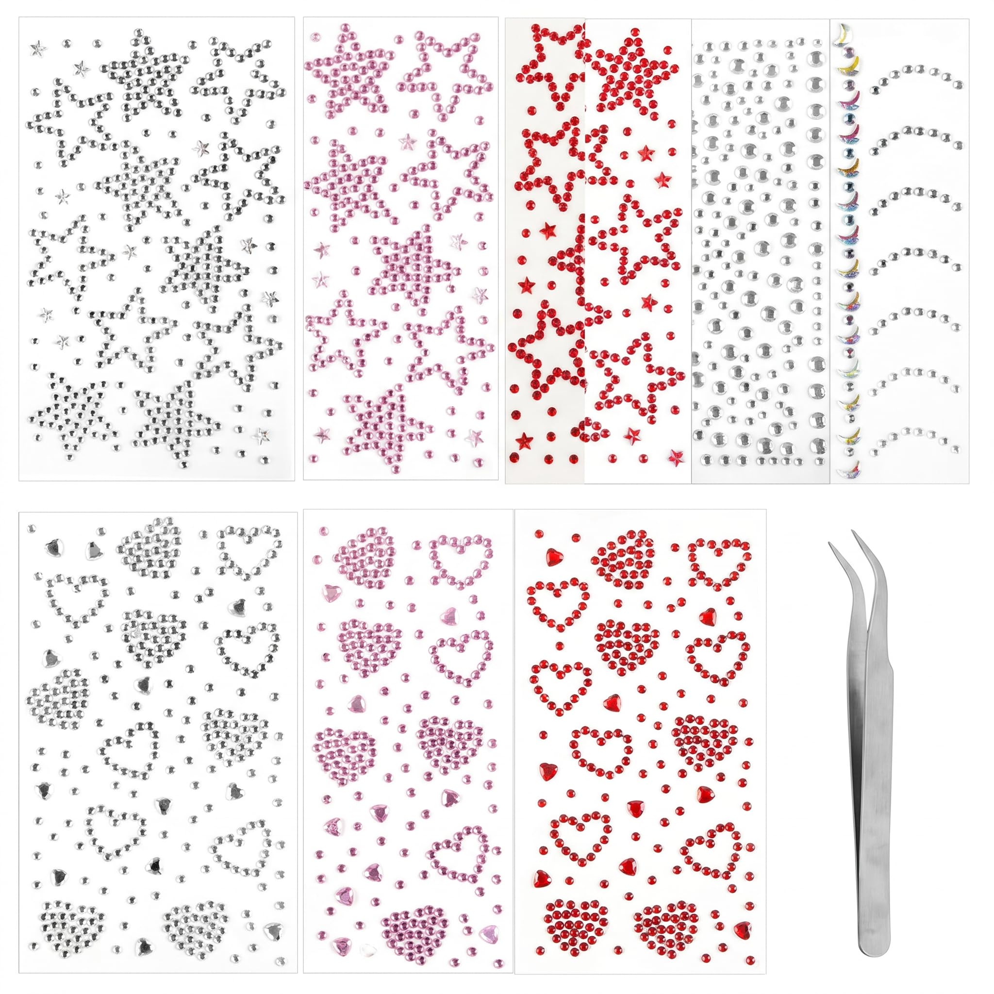 10 Sheets Self‑Adhesive Face Gems & Hair Gems with Matching Applicator