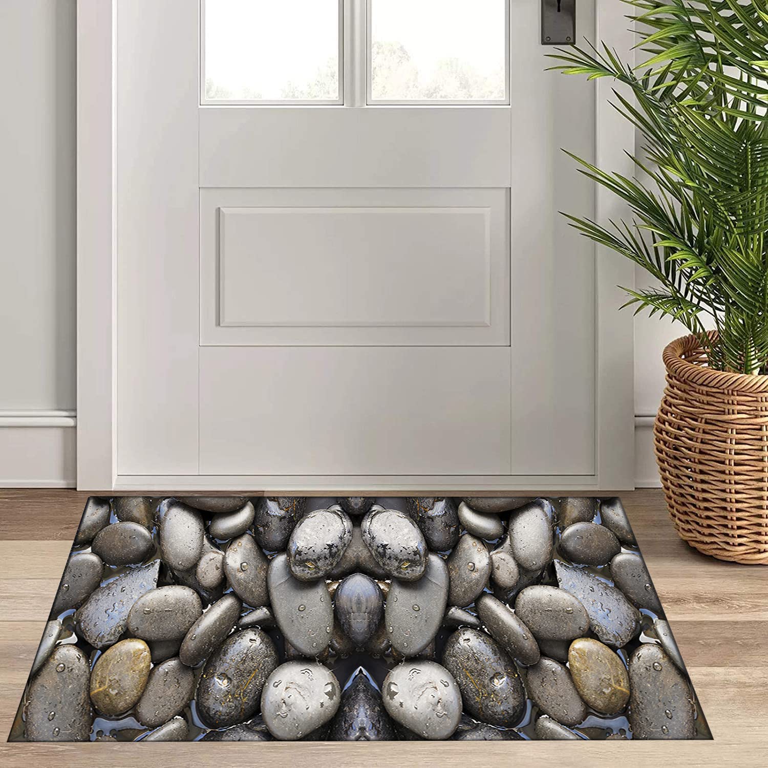 Läufer Teppich Flur rutschfest Waschbar Modern Teppich für Wohnzimmer Küche 120x100cm, 3D Stein Bach Design