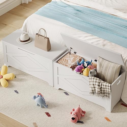 Miniatura 43 de GAOMON Baúl de almacenamiento, baúl de almacenamiento de madera con marco de metal, banco de zapatos de entrada con cojín, organizador de Marrón