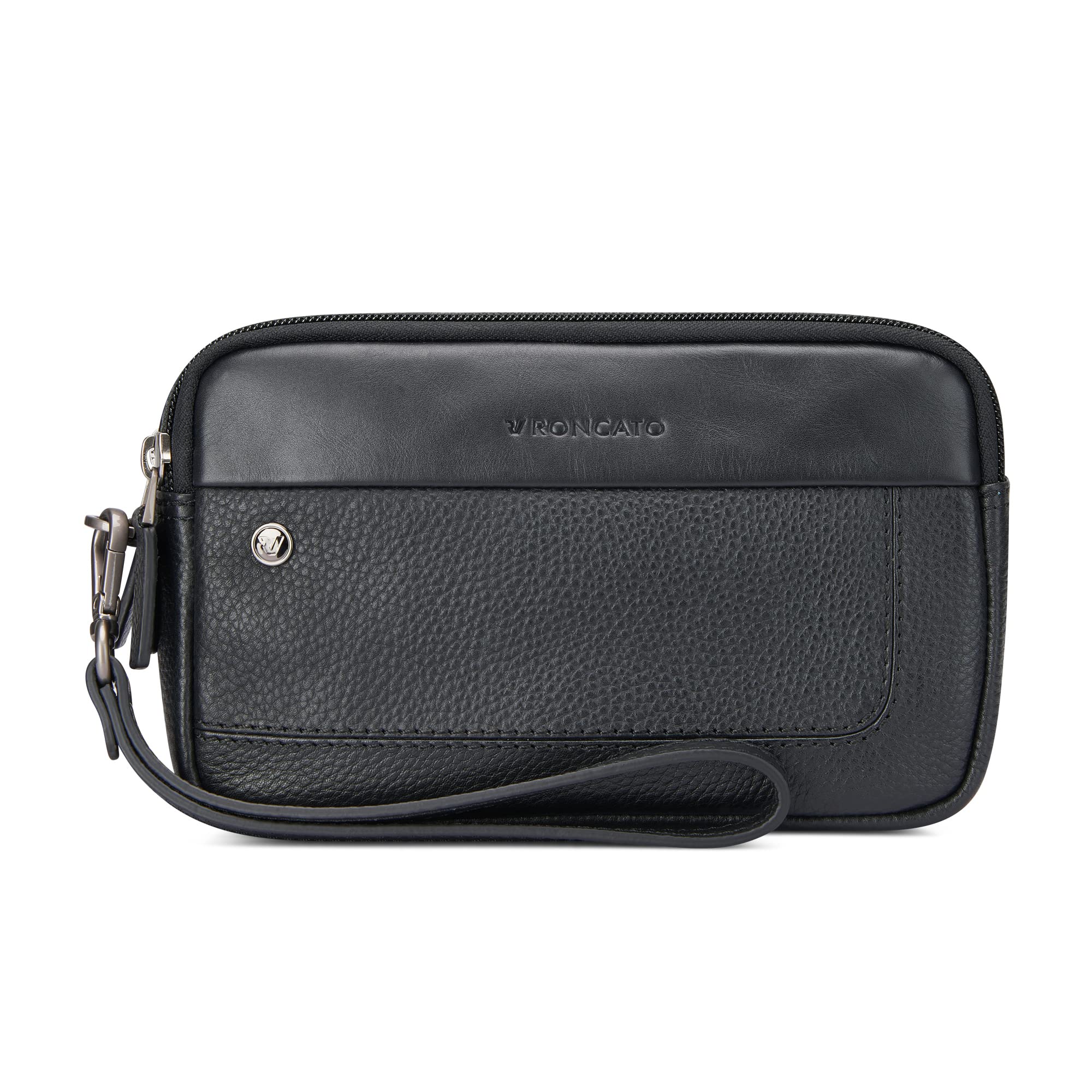 RONCATO Alaska pochette uomo vera pelle con zip Nero