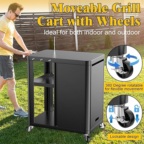 Miniatura 6 de Carrito de mesa para parrilla al aire libre de 57 x 24 x 35 pulgadas, isla de cocina al aire libre con almacenamiento y mesa grande para parrilla