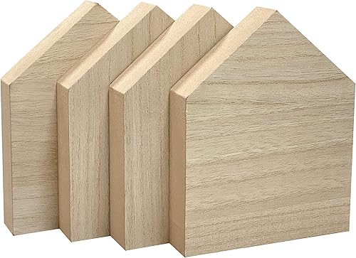 Miniatura 6 de Bloques en forma de casa de madera sin terminar de 6 pulgadas, 4 piezas para manualidades, casa de madera en blanco, letrero conmemorativo