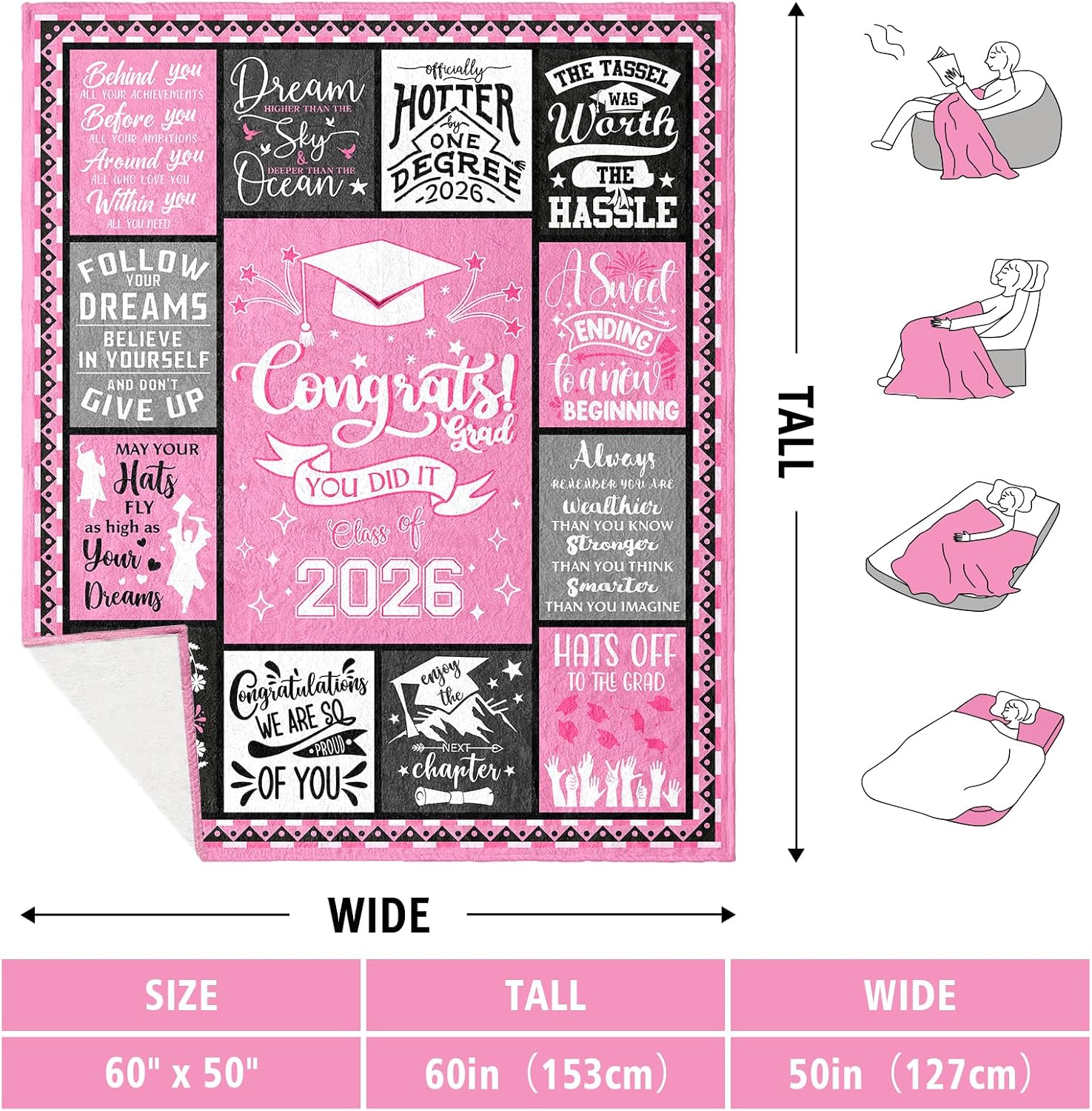 2026 Graduation Gifts for Her, Graduation Gifts Blanket 60"X 50", Class of 2026 Graduation Gift for Girls/Women, Bachelors/Masters Degree/PHD Graduation Gifts for Daughter/Best Friends/Students