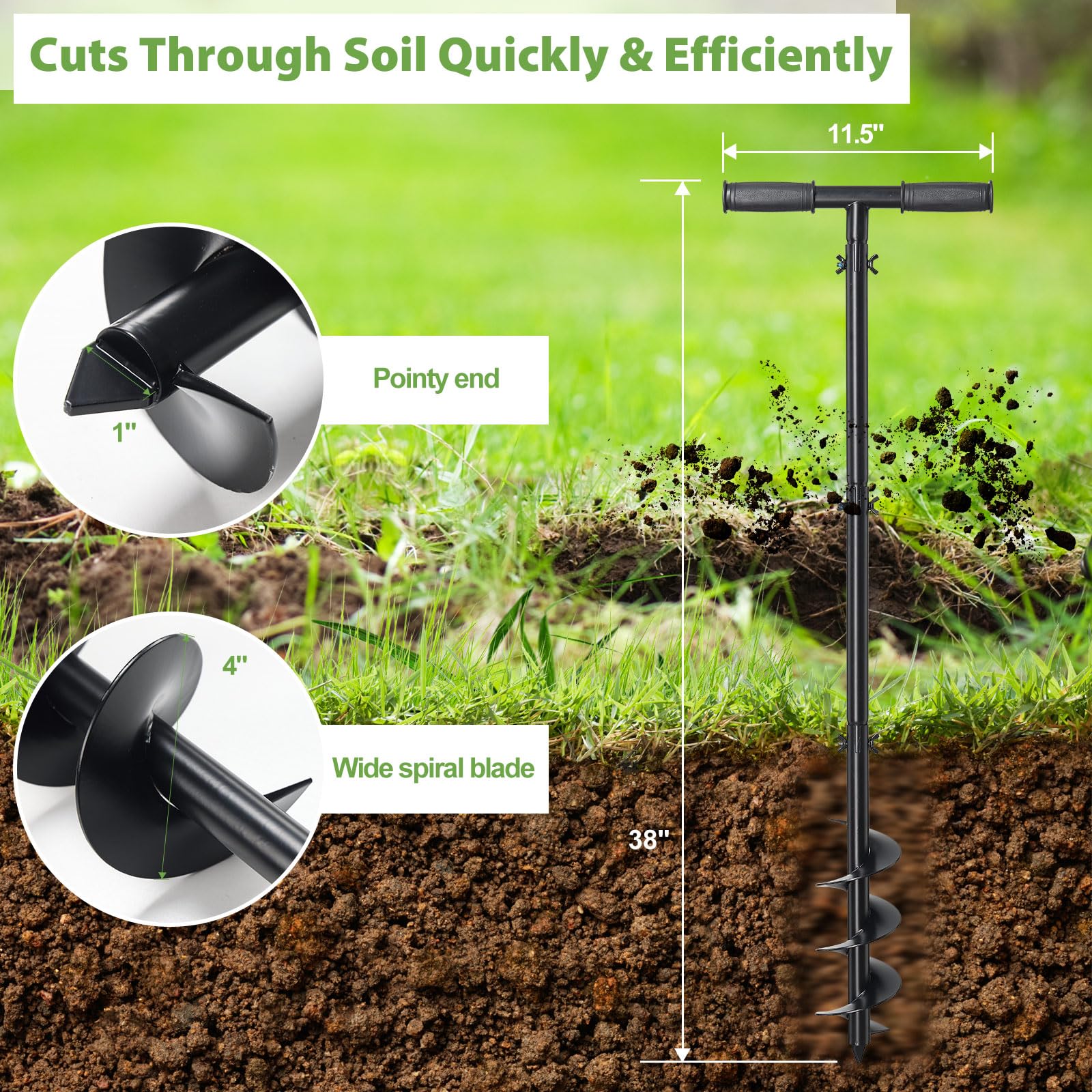 DAKEPOLE Excavadora de agujeros para postes, 96 cm de largo, Ø150mm barrena manual de tierra perforadora de agujeros para postes con mango antideslizante, barrena manual en espiral para cultivo — view 2