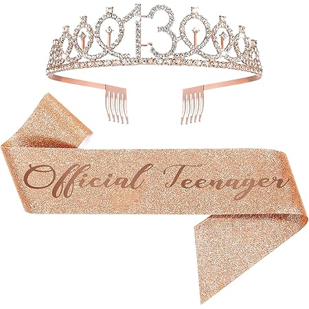 KIUEZIR 60. Geburtstag Set Roségold - Krone & Schärpe Mit Strass Blumen