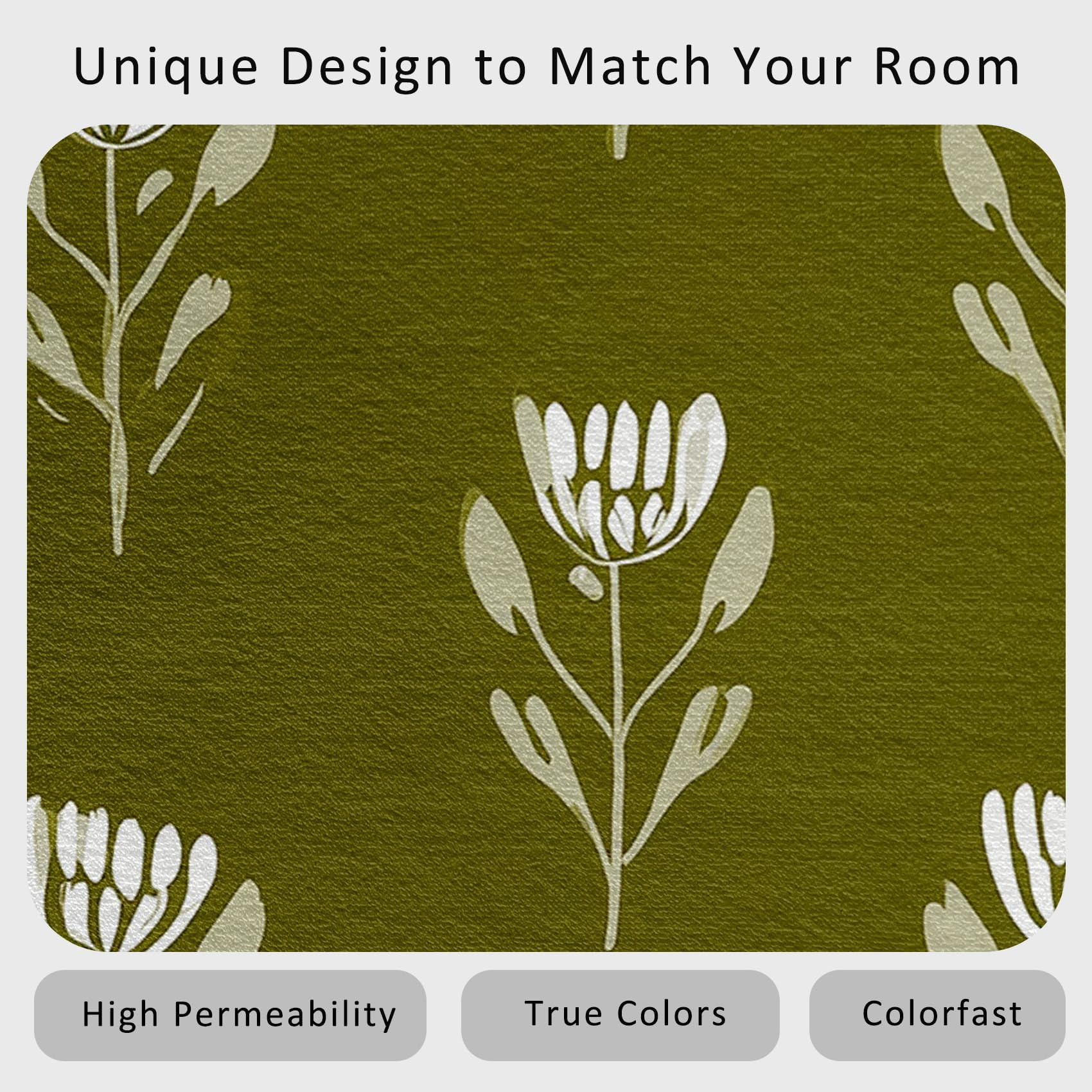 Tapis d'intérieur à Motif Floral Blanc, Lavable, pour Salon ou Chambre, Motif Floral Vert Sauge, Doux et antidérapant, 160x230cm Vert Sauge