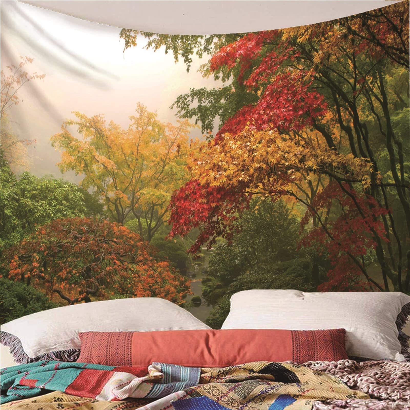 Aeici Tapiz Tela Muro Playa, Tela Pared Decorativa Árboles De Maple Tapiz para Colgar Pared(240X220Cm)