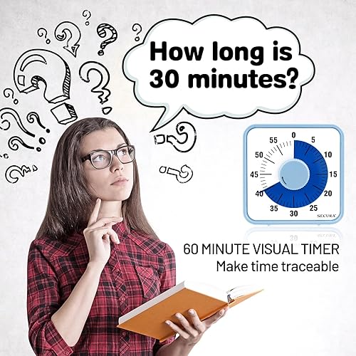 Miniatura 2 de Secura Temporizador visual de 7.5 pulgadas, temporizador visual de cuenta regresiva de gran tamaño de 60 minutos para niños y adultos, herramienta