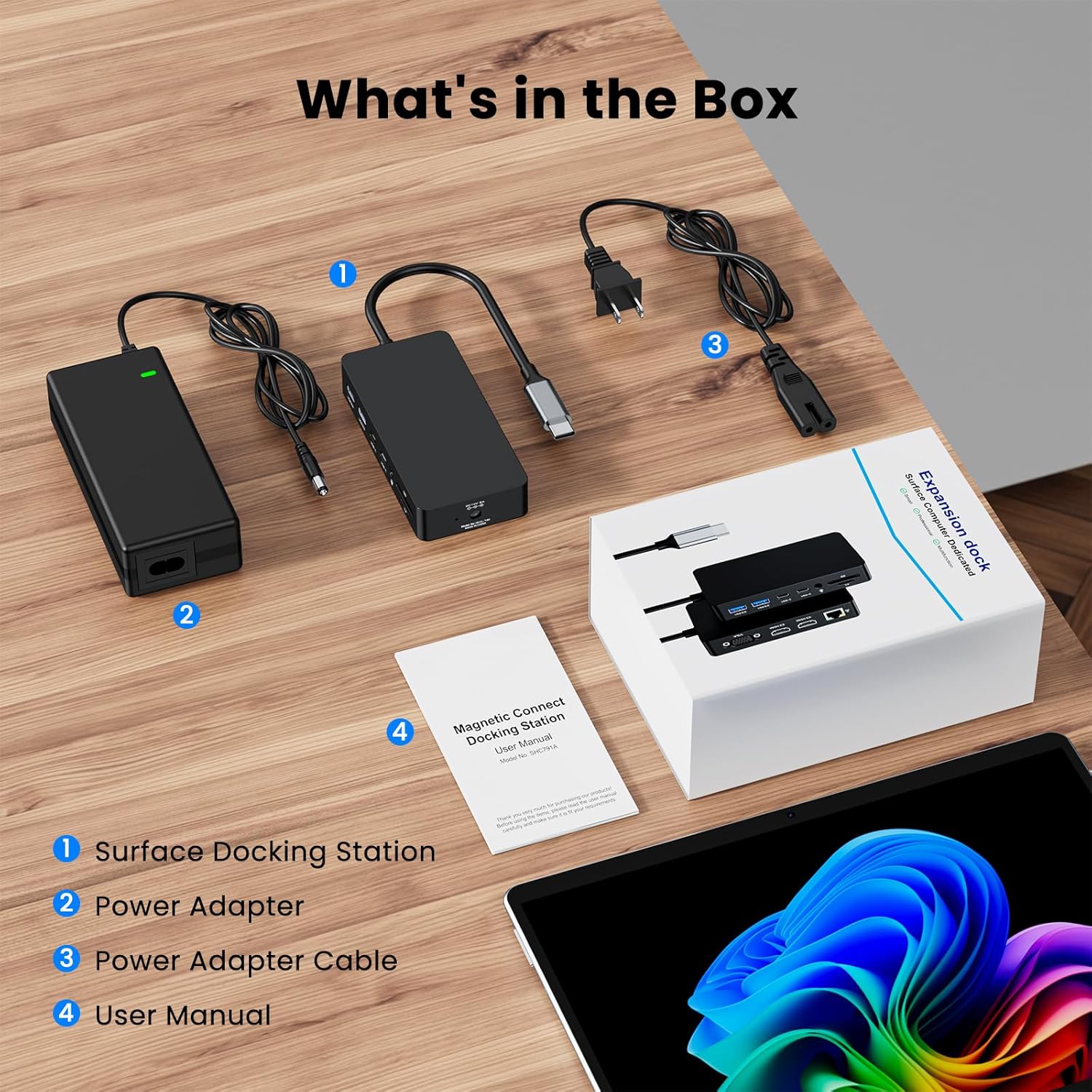 Surface Thunderbolt 4 Dock Triple Displays 4K HDMI*2+VGA, 12 in 1 Surface Pro Docking Station with 100W Power Adapter for Microsoft Surface Pro 12/11/10/9/8/X/7+/7,Laptop 7/6/5/4/3,Laptop Go,Studio
