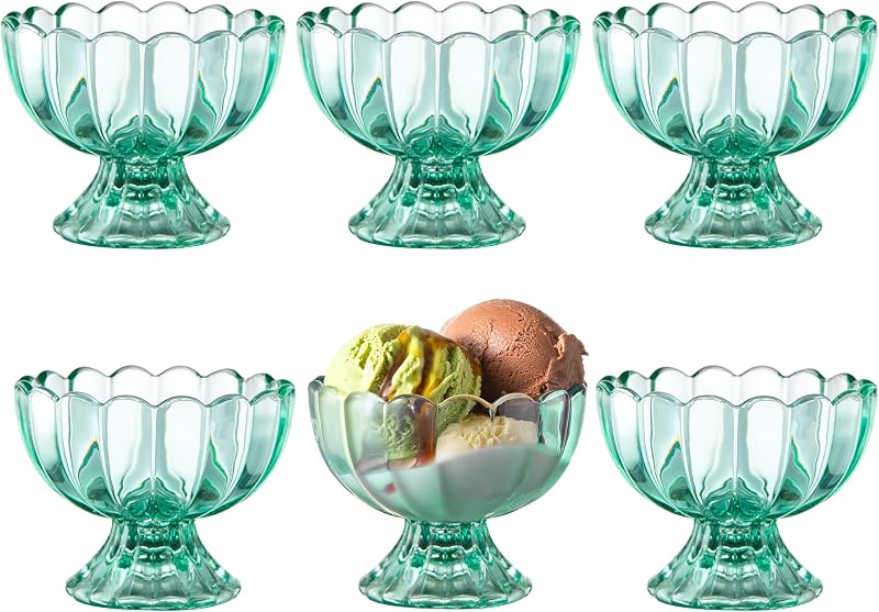 Juego de 6 tazones/tazas de postre de vidrio de tulipán con patas pequeñas y lindas de 5 oz, perfectos para postres, helados, frutas, ensaladas, refrigerios, cócteles, condimentos, bagatelas y fiestas navideñas (verde)