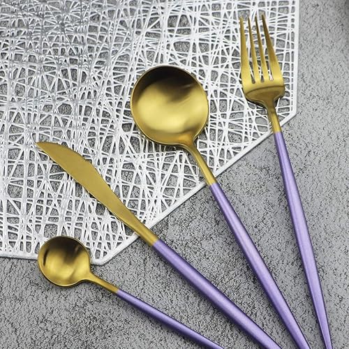 Miniatura 52 de Gugrida - Juego de cubiertos de lujo de 24 piezas de acero inoxidable 18/10 con acabado satinado, cubiertos de vajilla incluye cuchillo, tenedor