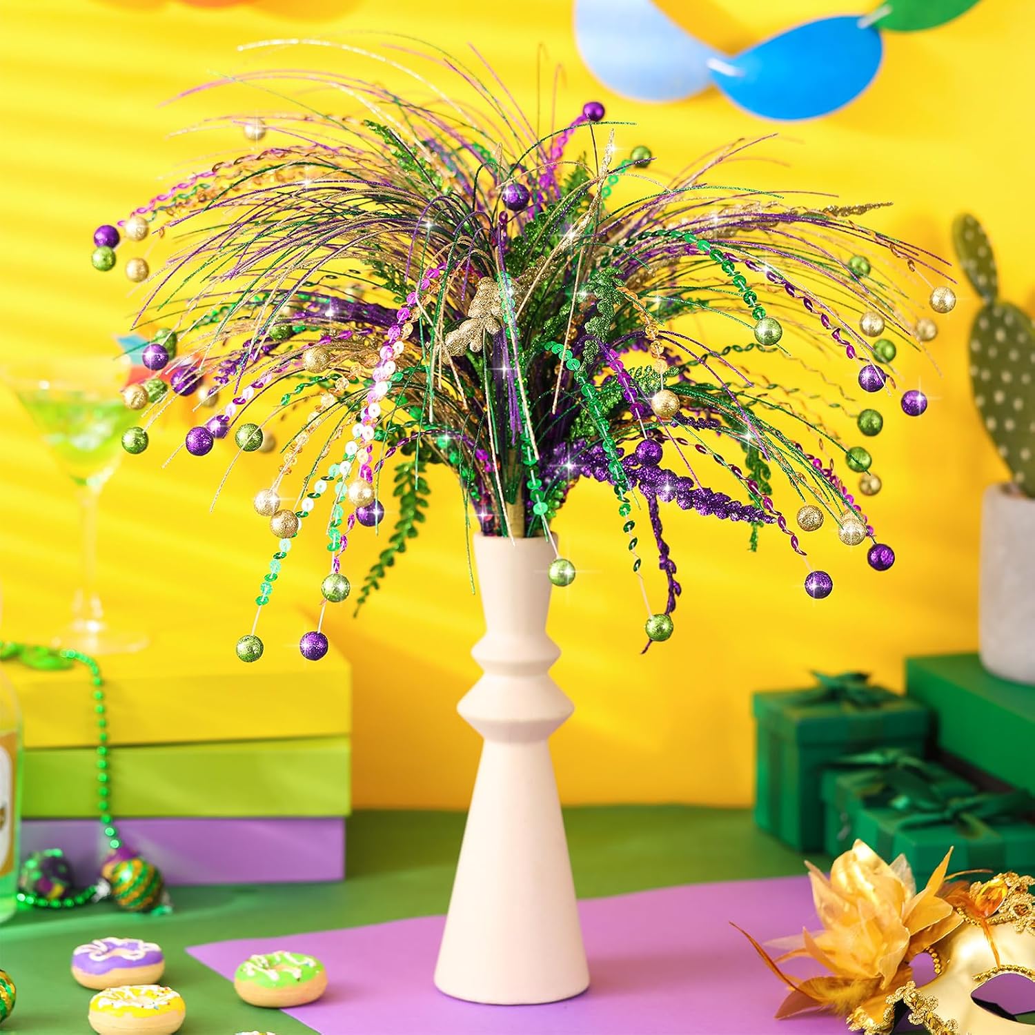 Suncalla 9 Pcs 17.7 Inch Mardi Gras Table Decorations Picks Centerpieces for Tables Purple Green Gold Mardi Gras Floral Picks Decor Stems Sprays Artificial Branch for Tree Topper Ornament DIY Decor