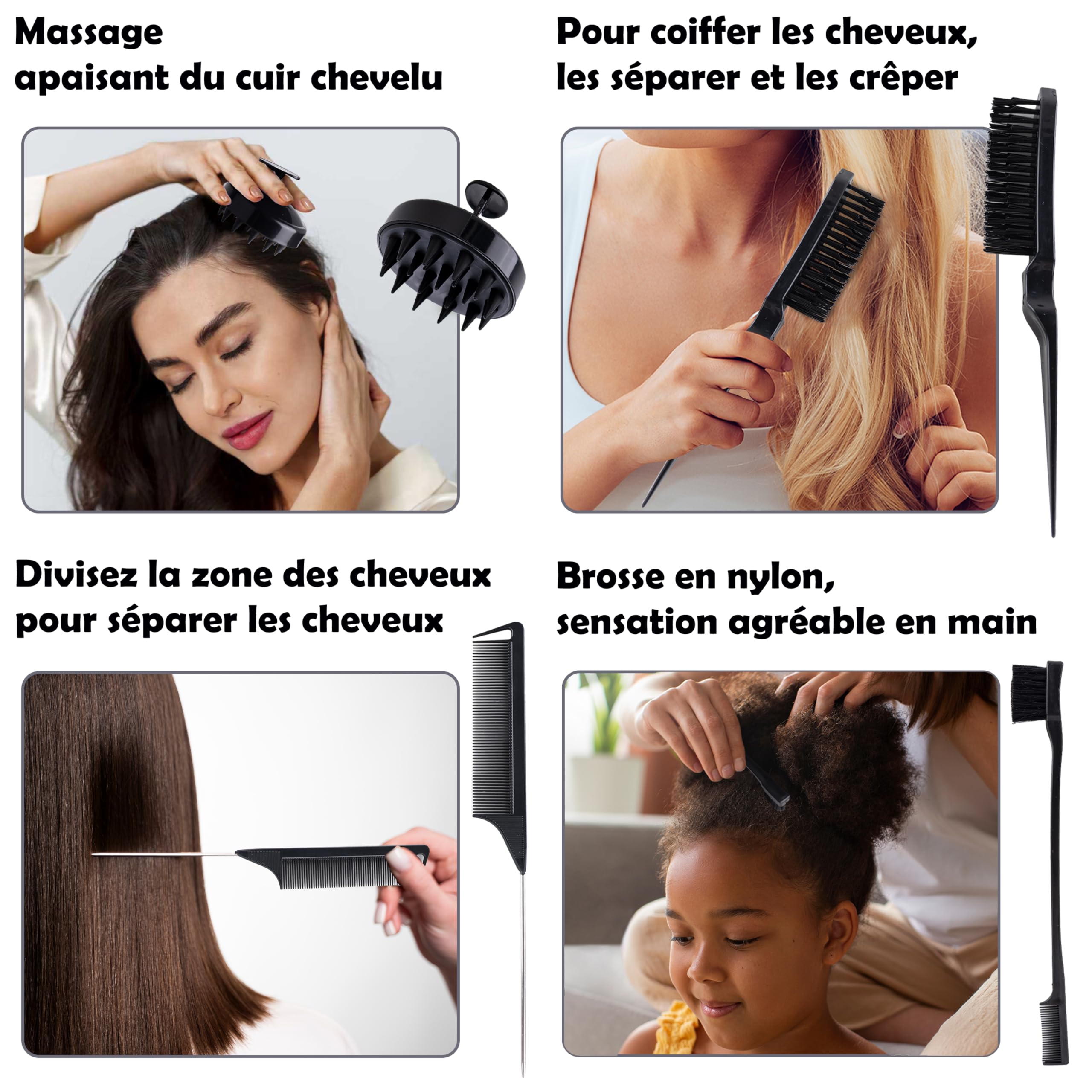 kit complet Cheveux bouclés/frisés/crépus/ondulés .Brosse définition-spray cheveux 200ml-bonnet satin-serviette microfibre-accessoires-brosse massante cuir chevelu-Routine Anti-frisottis.