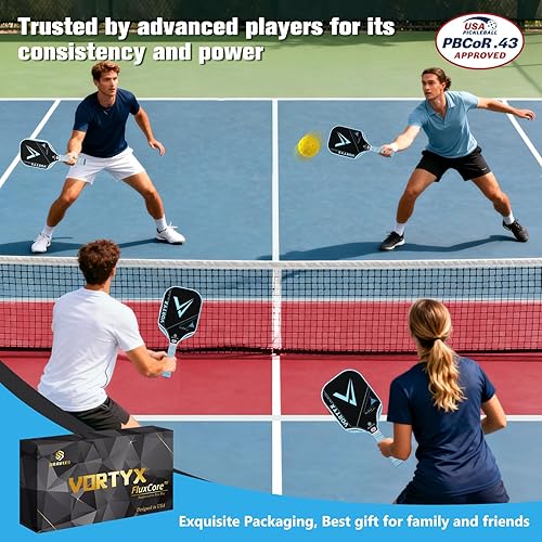 Miniatura 7 de Vortyx - Paleta de pickleball, Unibody termoformado de última generación, superficie de fricción de fibra de carbono Toray T700, FluxCore de 0.630