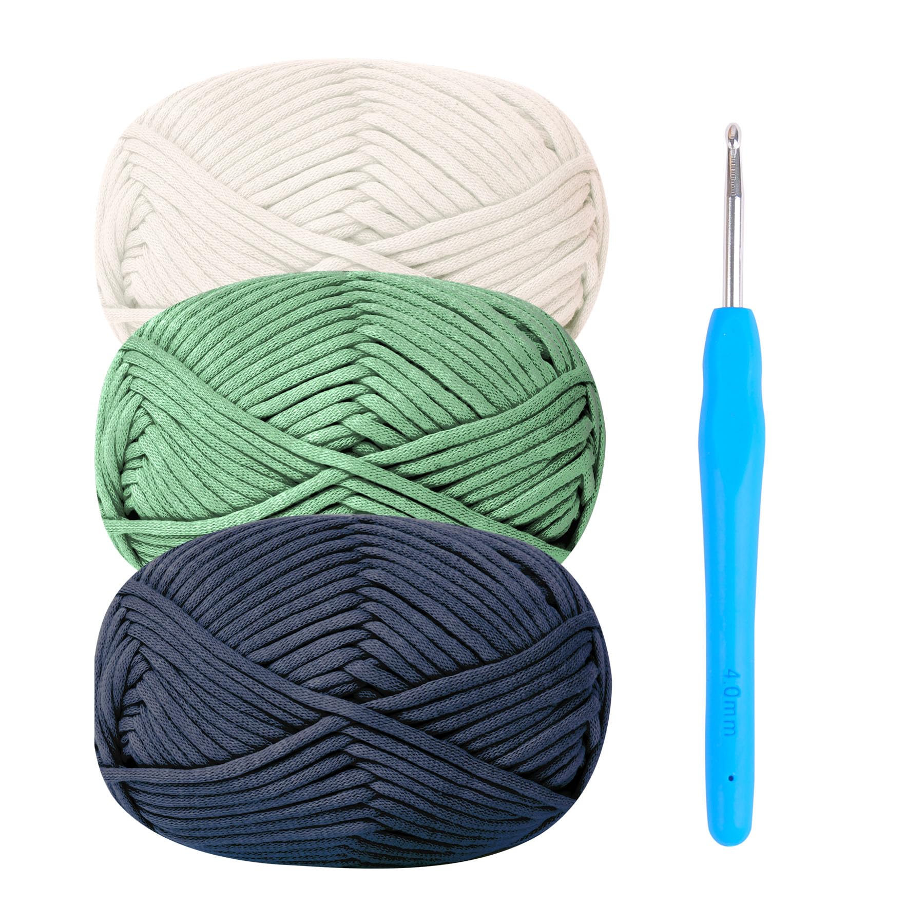 Renyiz Chunky Cotton Wool for Crochet 3x50g, Amigurumi Yarn with 4mm Hook, Easy Starter Kit - Blue Green, Green, Blue