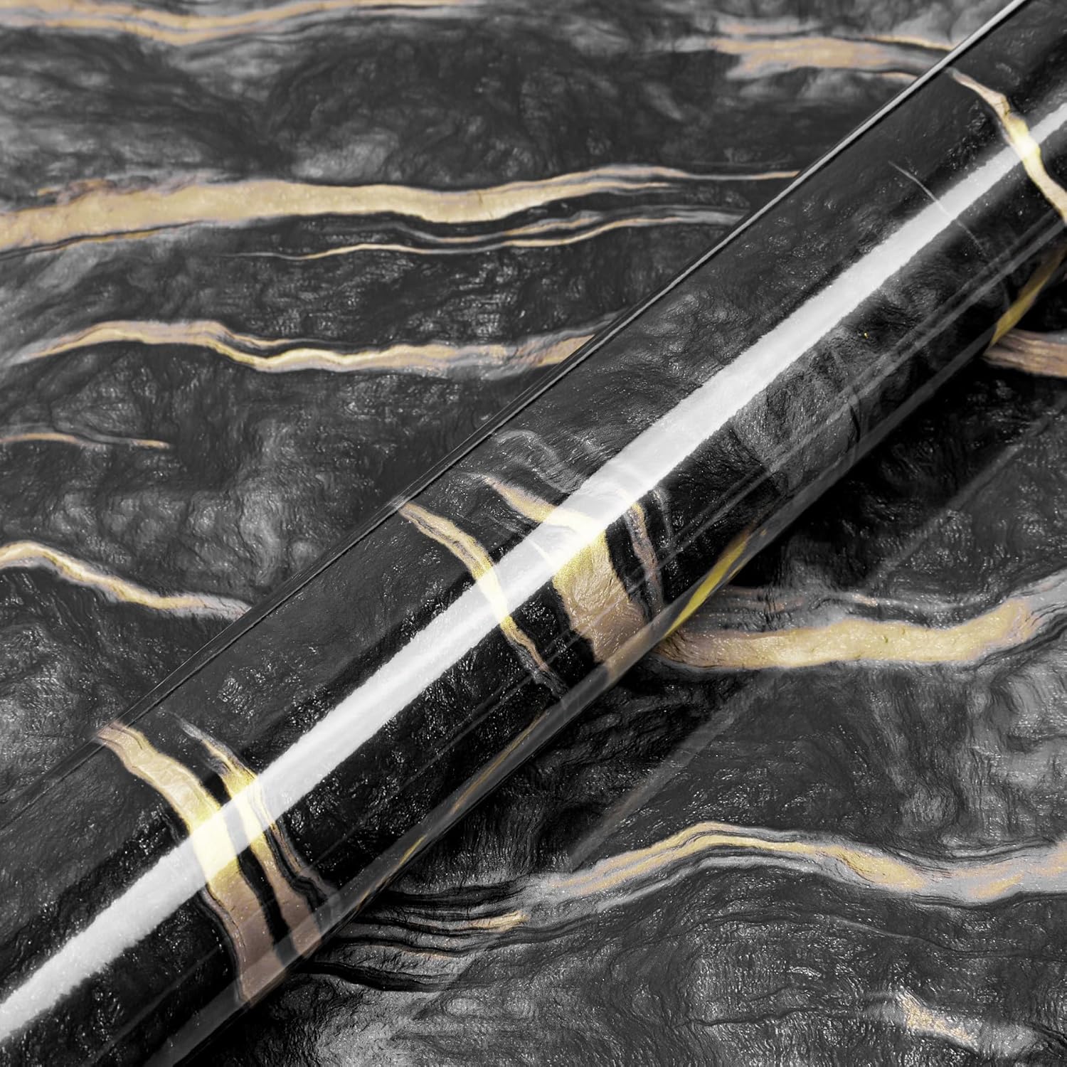 ICOOP Black Marble Contact Paper Peel and Stick Wallpaper for Bathroom Kitchen Black and Gold Marble Wallpaper Modern Waterproof Contact Paper for Countertops Luxury Vinyl Desk Wrap 15.8"×120"
