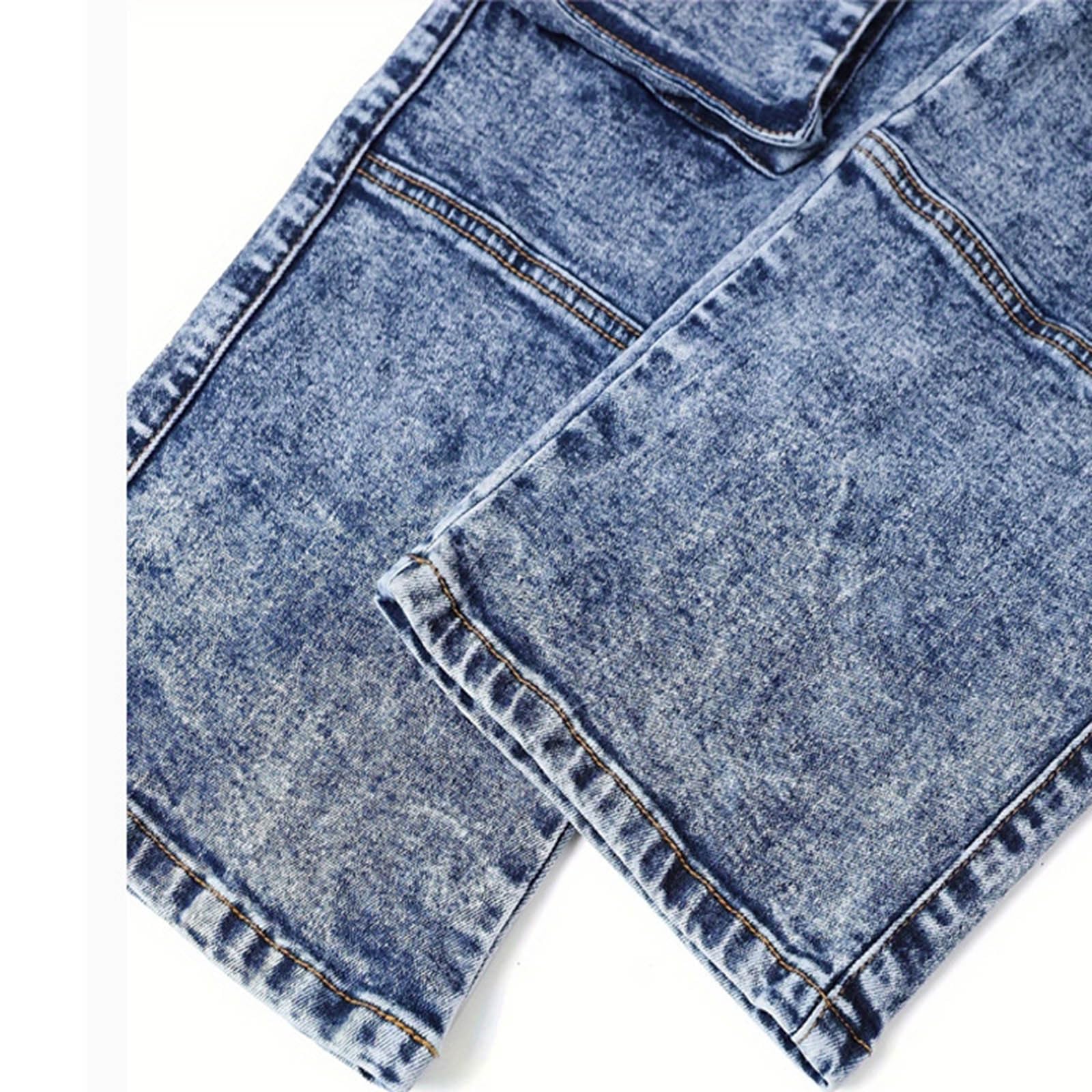 Pantaloni Ragazza-Pantaloni Cargo Casual A Vita Alta con Tasche E Jeans Larghi in Denim per Ragazze