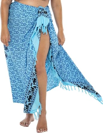 Back From Bali Womens Plus Size Sarong Swimsuit Cover Up Peacock Beach Wear Bikini Wrap Skirt with Coconut Clip