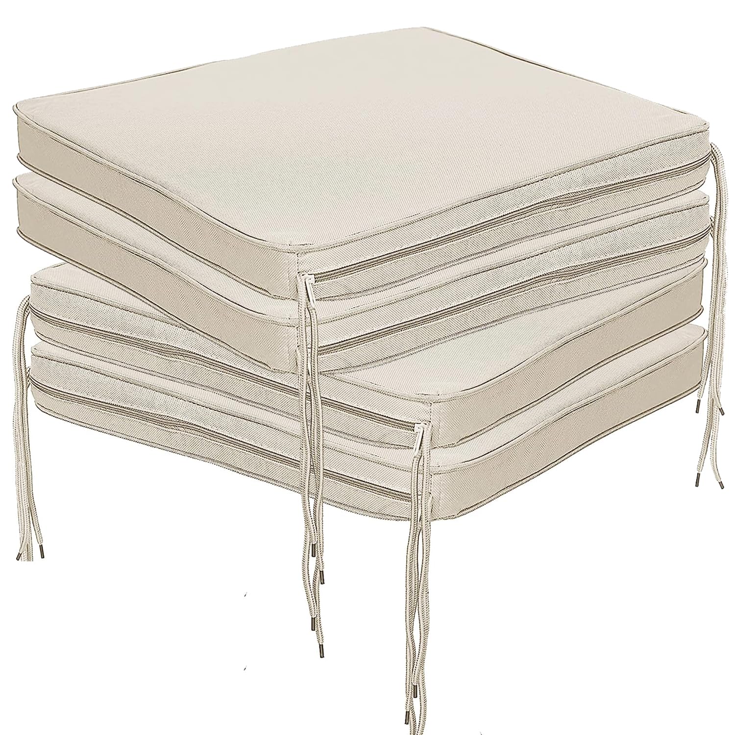 Pinkfairy Seat Pads Set of 4 for Dining Chairs, Cream Cushion with Ties 40x40 cm Adjustable Kitchen, Office and Garden Chair Water-Resistant Non Slip Comfortable Cushions