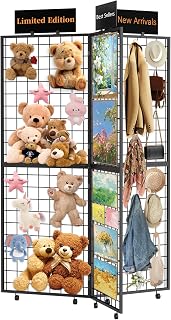 360° Foldable Grid Wall Panel, Three Gridwall Display Stand | Notice board Heavy Duty Sturdy Floorstanding Wire Grid Rack, Movable Wheel for Retail Art Craft Fairs