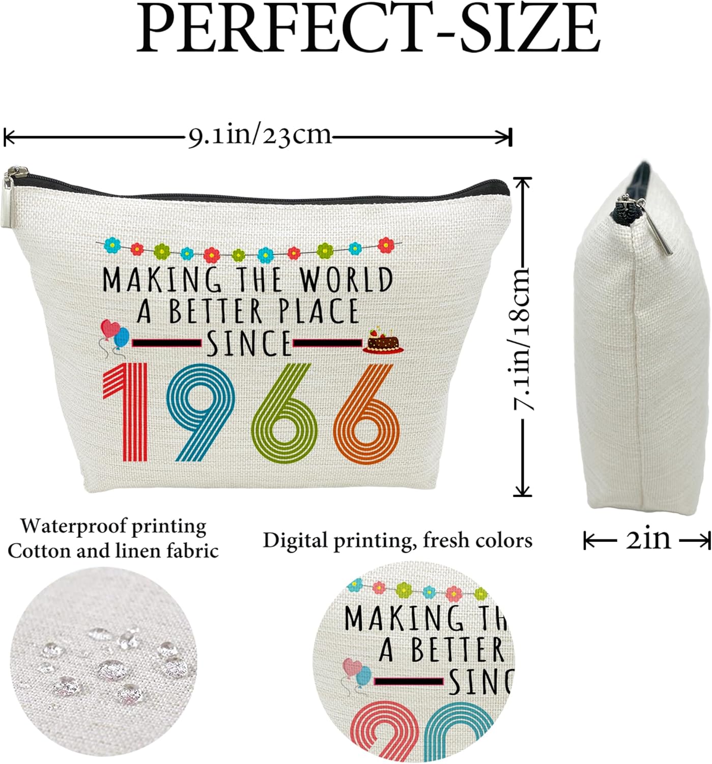 60th Birthday Gifts for Women, Funny 60 Year Old Gift Makeup Bag, 1966 60th Birthday Decorations Makeup Bags for Her, Mom, Aunt, Wife, Sister, Coworker, Friend, Mothers Day Cosmetic Travel Bag (1966) - Image 2