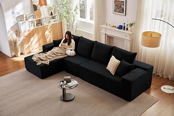 135 Cloud Sectional Couch, Boneless Sofa for Living Room, Modular Sectional Sofa with Deep Seat, Fluffy Couch with L-Shaped Chaise, No Assembly Required Black
