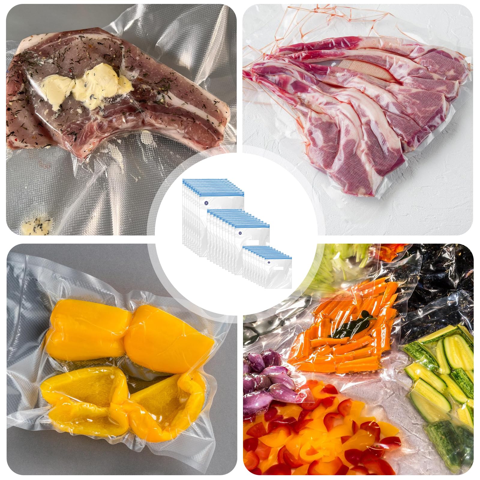 30 sacchetti sottovuoto per alimenti, sacchetti sottovuoto riutilizzabili con chiusura lampo valvola, sacchetti per congelatore Bpa liberi Sous Videv sacchetti sottovuoto per frutta, verdura