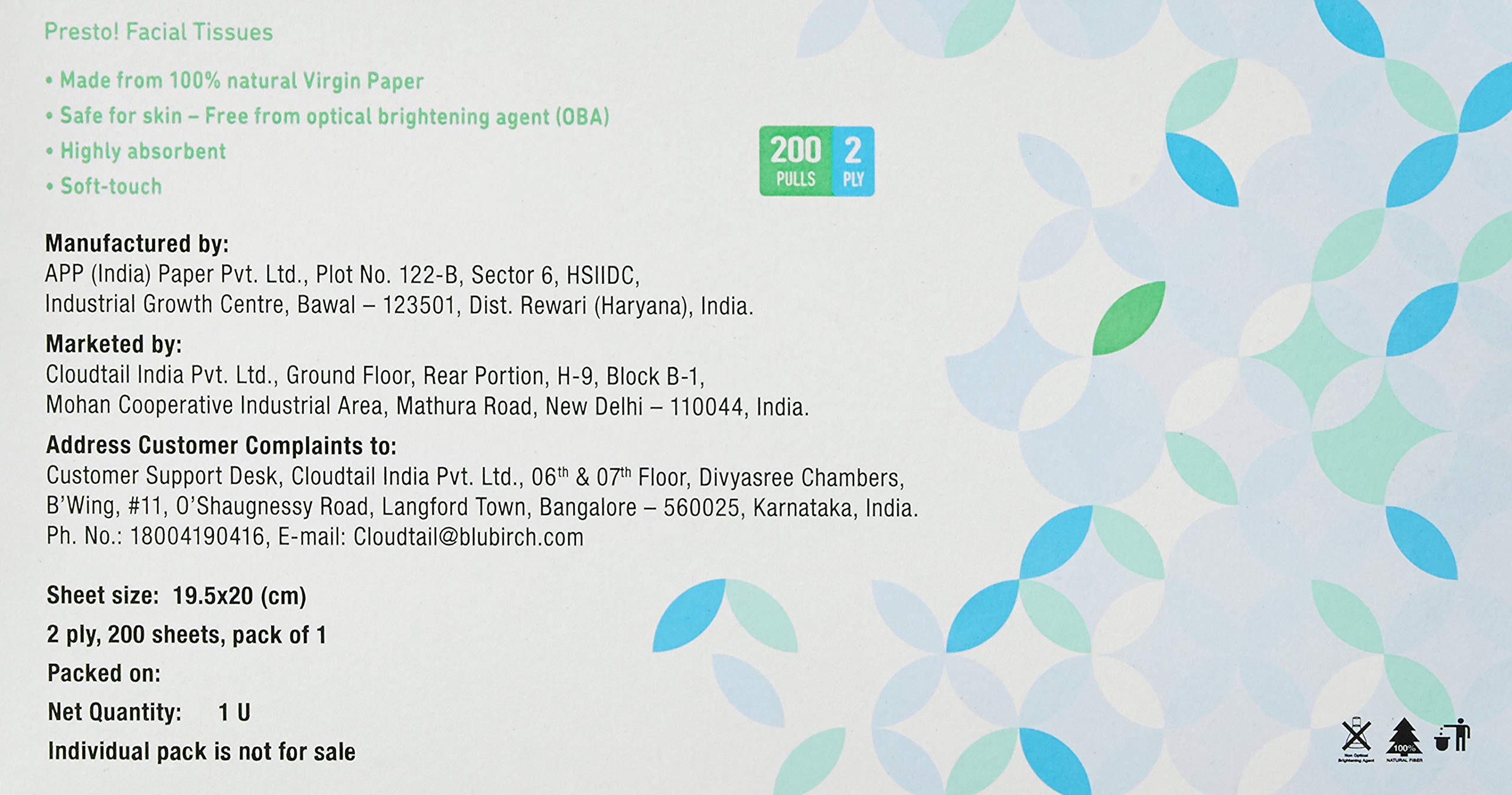 Amazon Brand - Presto! 2 Ply Facial Tissue Box | 600 Pulls | 200 Pulls X 3 Cartons | Soft And Highly Absorbent | 100% Natural Virgin Cellulose Fiber 4