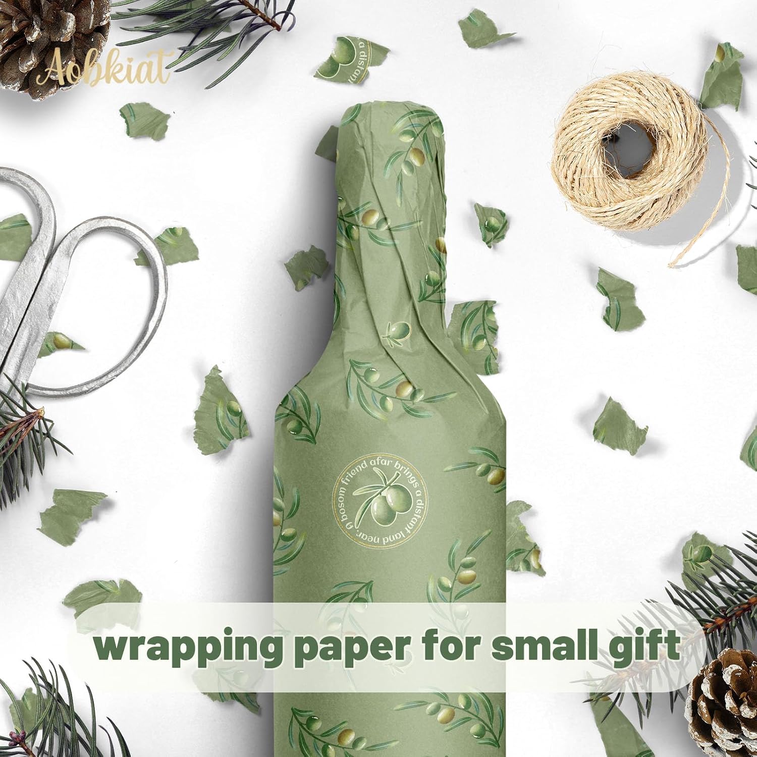 Aobkiat Christmas Green Olive Leaf Tissue Paper for Bags,24 Sheets