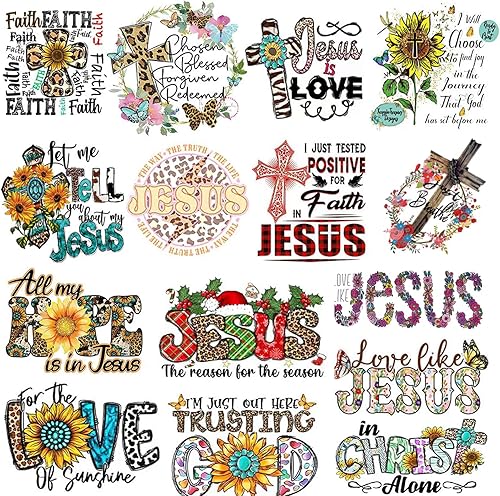 15 parches de Jesús Dios para planchar en transferencia de calcomanías para decoración de ropa, patrón de letras de amor de Jesús Dios, lavables,