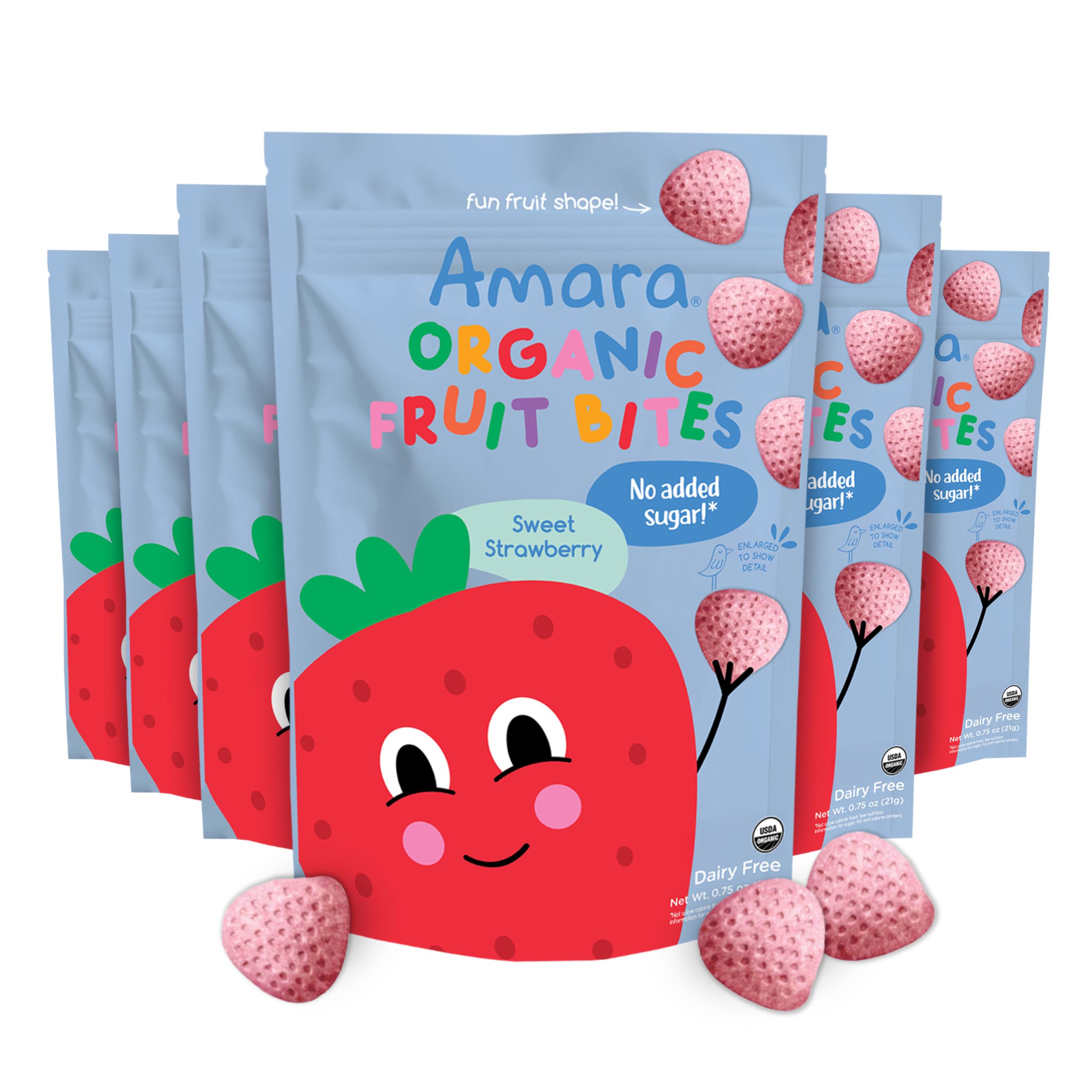 Amara Organic Fruit Bites Sweet Strawberry - No Added Sugar, Dairy-Free, Nut-Free Organic Fruit Snacks, Made with Organic Whole Foods, Allergy-Friendly Healthy Fruit Snacks for Kids - 21g 6PKUSDA Organic