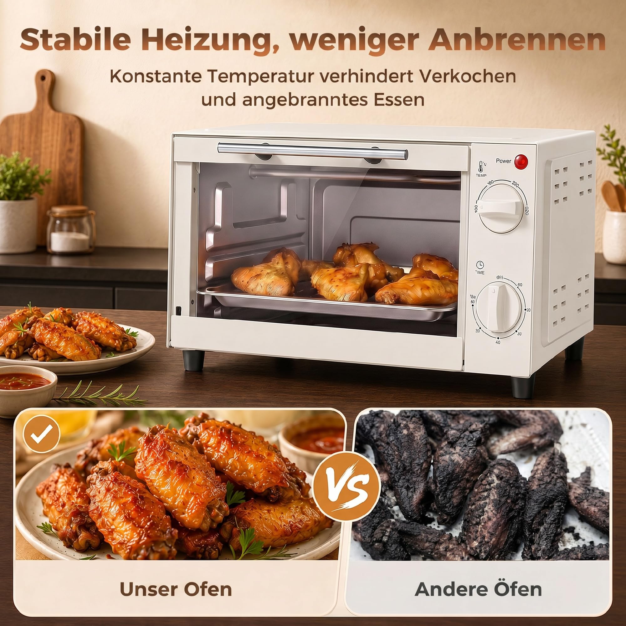 HOMCOM Mini-four 9L Mini four avec plaque de cuisson, grille, 100 °C-230 °C, avec température et durée de cuisson réglables, minuterie 60 min, 750W, acier inoxydable, blanc crème
