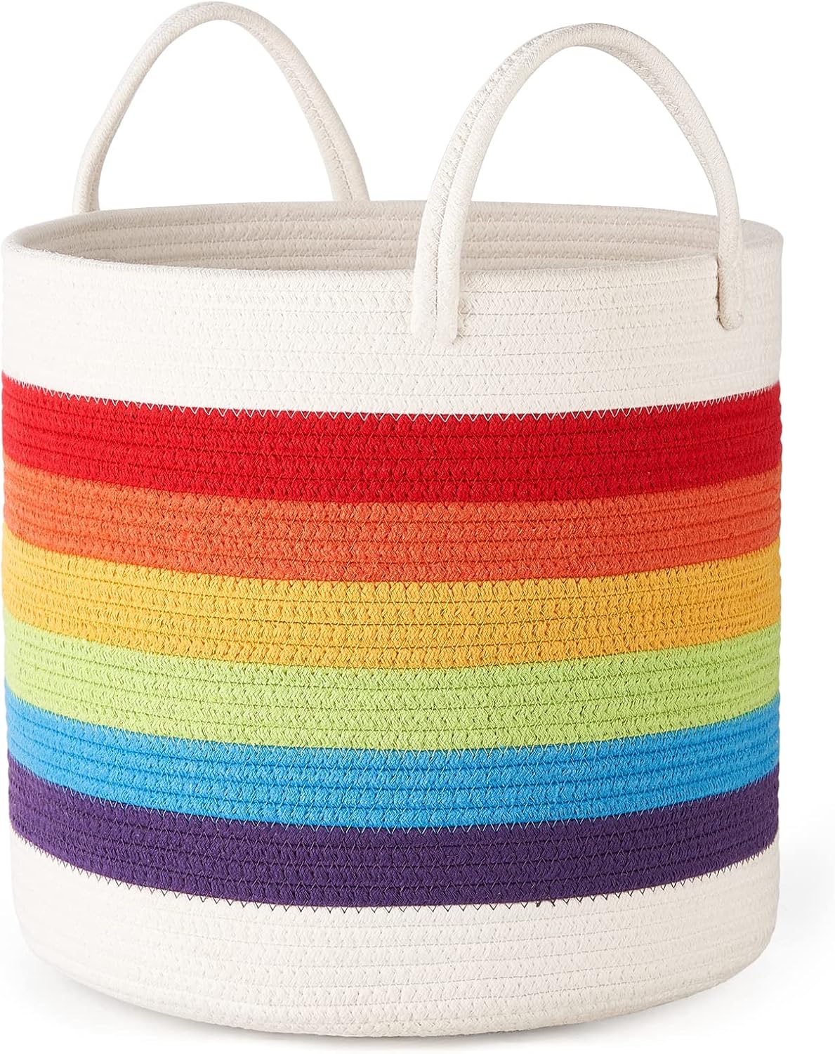 Mkono Woven Storage Basket Rainbow Cotton Rope Decorative Colorful Toy