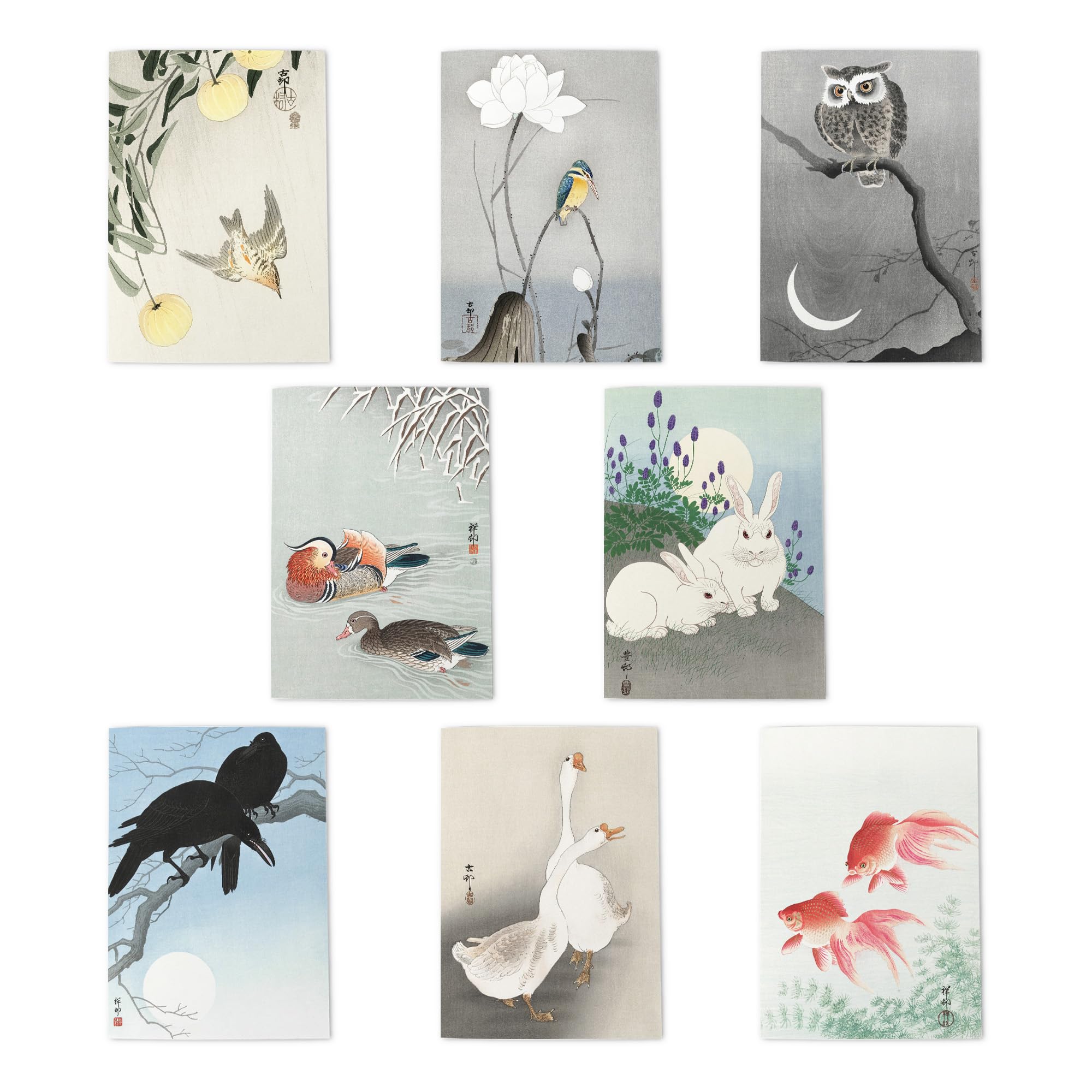 Ohara Koson Japanese Art Multipack Of 8 Greeting Cards Bird Nature Woodblock Art Of Japan 8 Assorted Cards Blank Inside Any Occasion Notecard A6 Size - 10x15 cm