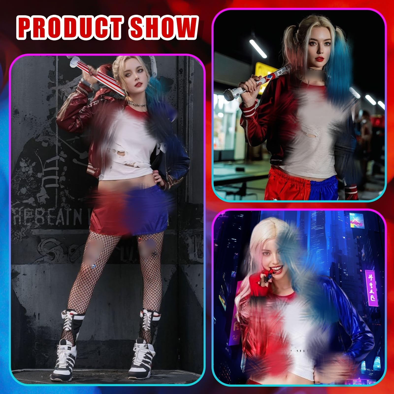 Costumes for Women Halloween- Villain Fancy Dress Harley Costume Outfit Ladies Carnival Cosplay Costume Kit with Jacket - Image 2