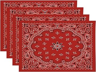 Red Paisley Bandana Placemats,Bandana with Red Paisley in The Middle Place Mats for Dining/Kitchen Table Waterproof Washable Linen Heat Insulation Dinner Table Mats 12x18 in 4 PCS