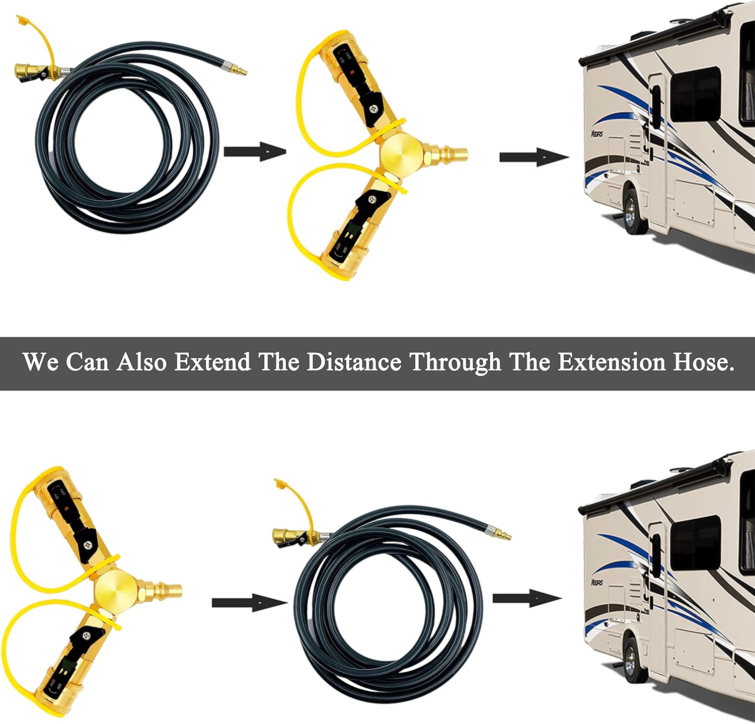 RV Propane Y Splitter Quick Connect Adapter with Shutoff Valve