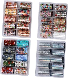 Amosfun Nail Stickers Christmas Nail Foil 4 Boxes Nail Art Stickers Christmas Self-adhesive Stickers Nail Foil Transfers Christmas Nails Christmas Foil Transfers