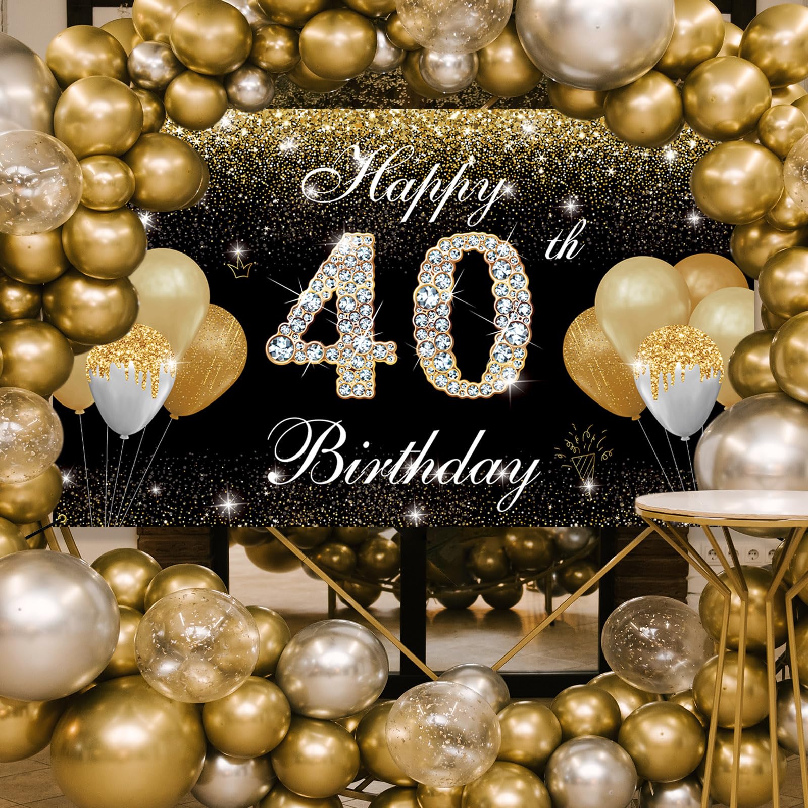 3er-Set Happy 40th Birthday Hofschilder – Gold-glitzernd, Für Garten & Rasen, Inkl. Heringe