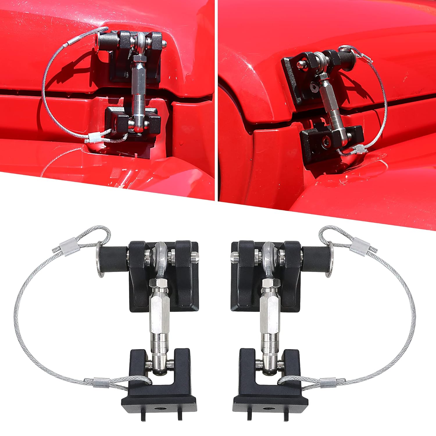 BESTAOO Hood Latches for 2018-2024 2025 Jeep Wrangler JL JLU & Gladiator JT, Anti-Theft Aluminum Hood Lock Catch Latches Kit, Eliminates Hood Flutter, 1 Pair