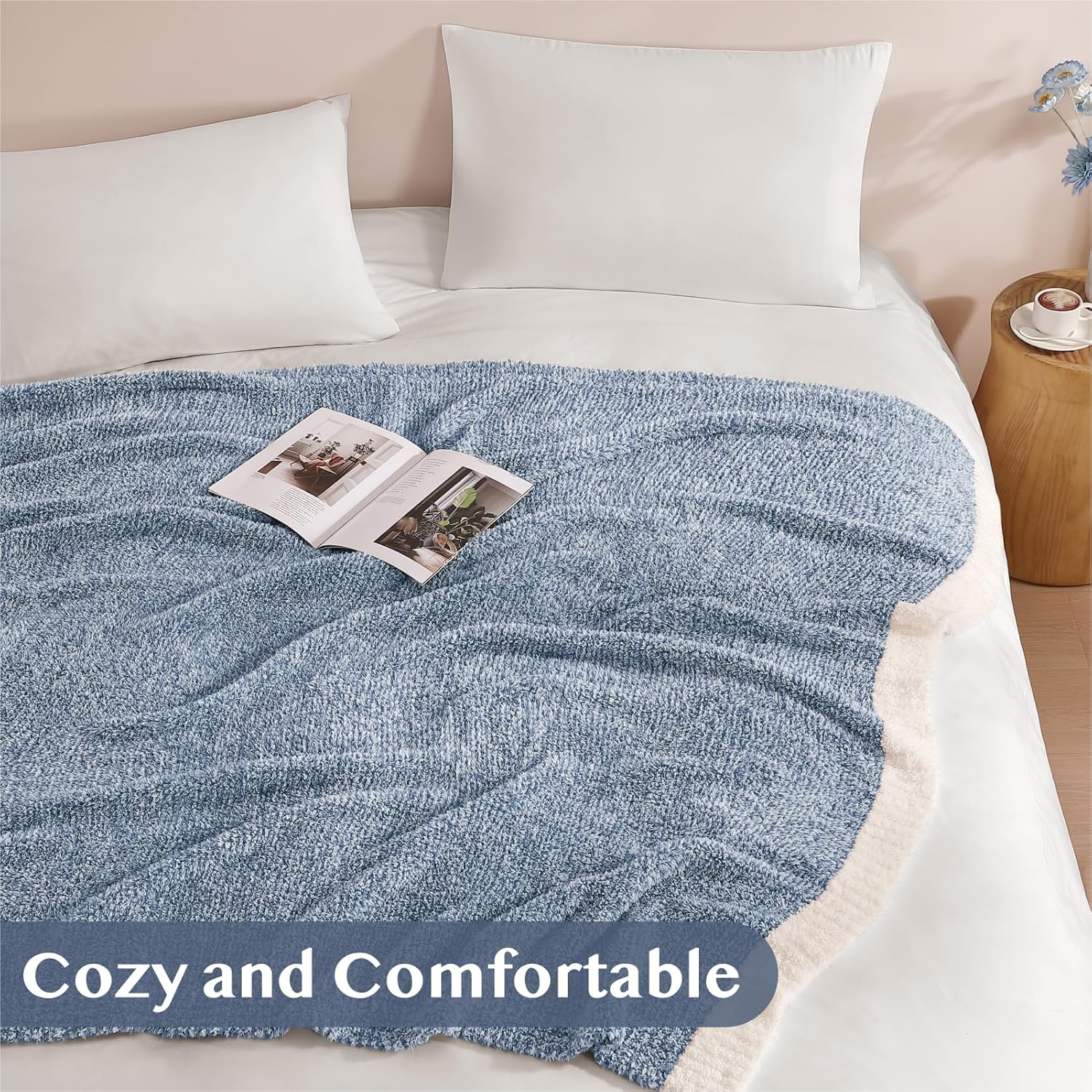 WRENSONGE Throw Blanket Cationic Dyeing Blue Soft Cozy Fluffy Warm Hand Made Throw Blankets for Couch, Sofa, Chair, Bed, Camping, Picnic, Travel Lightweight Bed Blanket - 50"*60" - Image 4